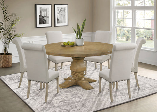 Florence 7-piece Round Dining Set Rustic Smoke and Beige