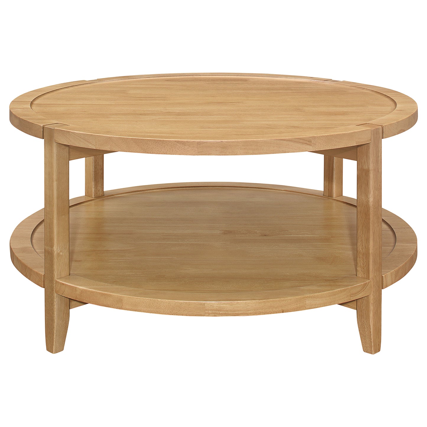 Camillo Round Solid Wood Coffee Table with Shelf Maple Brown