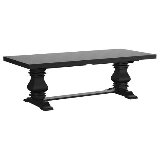 Florence Rectangular Pedestal Dining Table with Planked Wood Top Antique Black