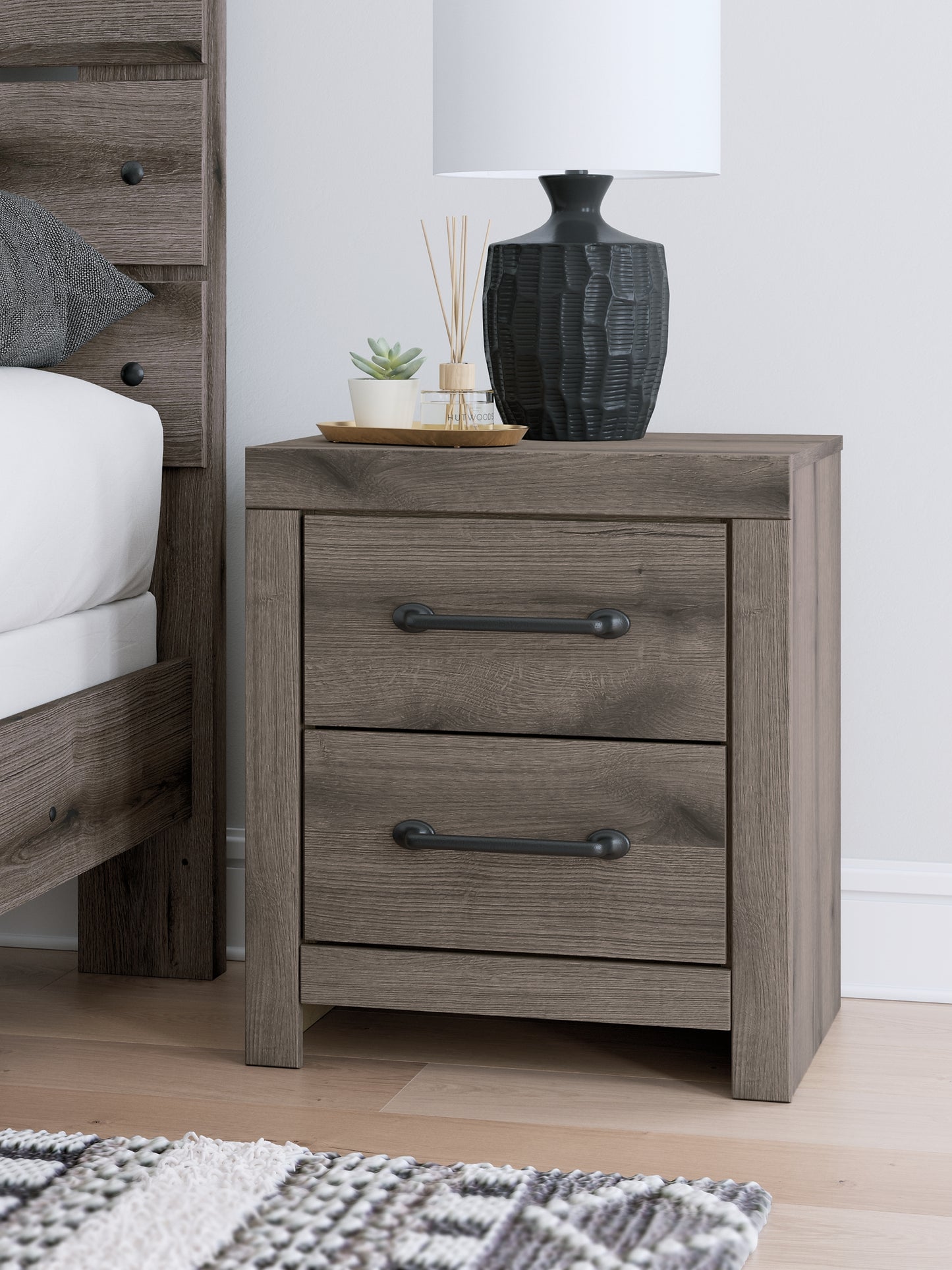 Graystorm Queen Panel Bed with Mirrored Dresser and Nightstand