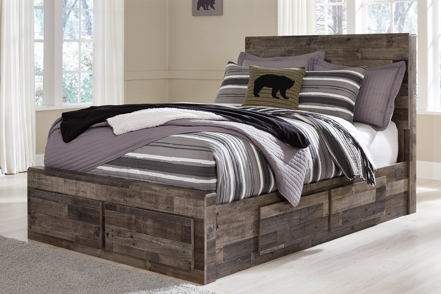 Derekson  Panel Bed With 6 Storage Drawers