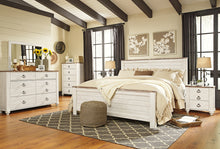 Load image into Gallery viewer, Willowton Queen Panel Bed with Mirrored Dresser, Chest and Nightstand
