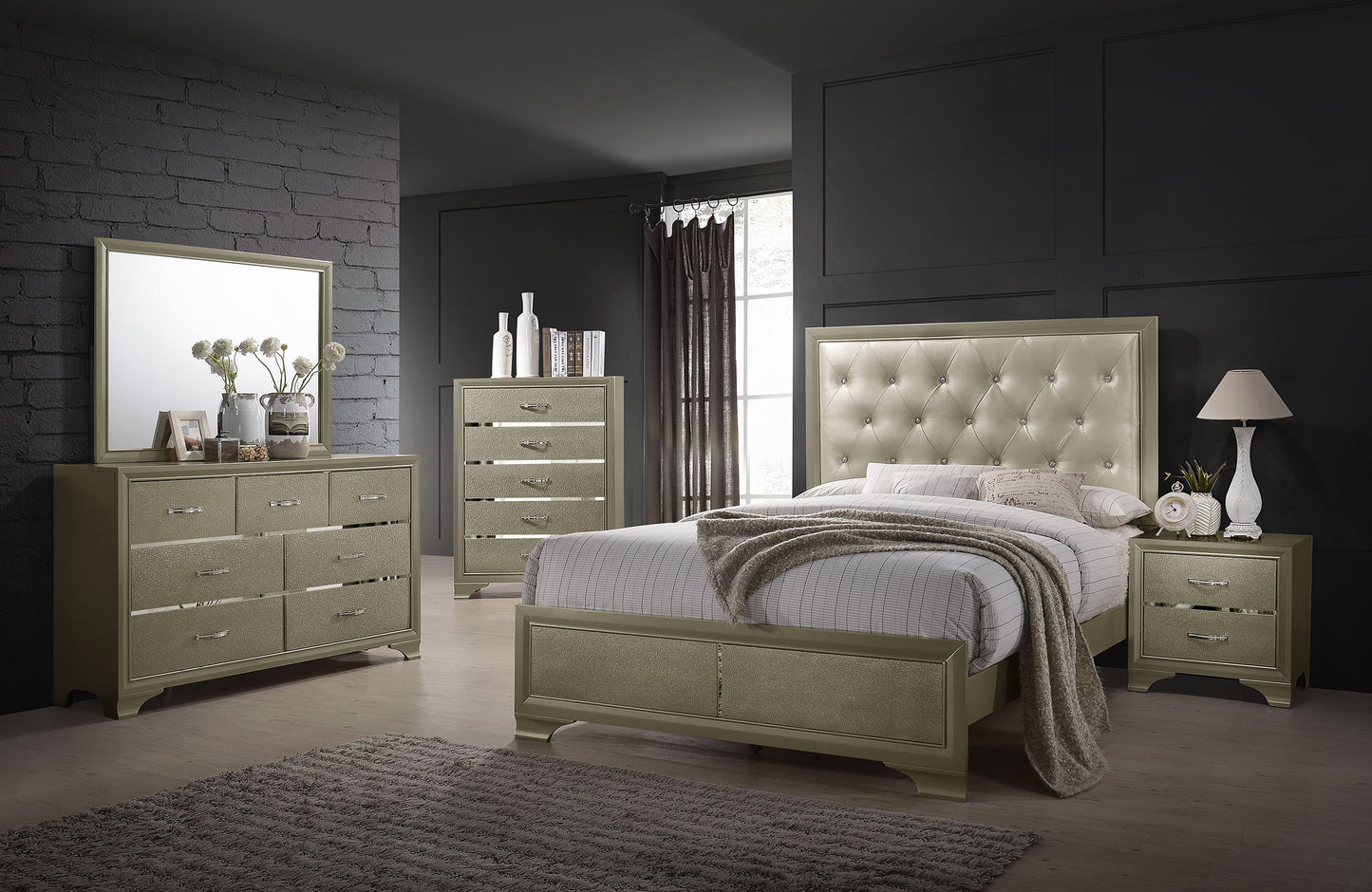 Beaumont Wood Queen Panel Bed Champagne