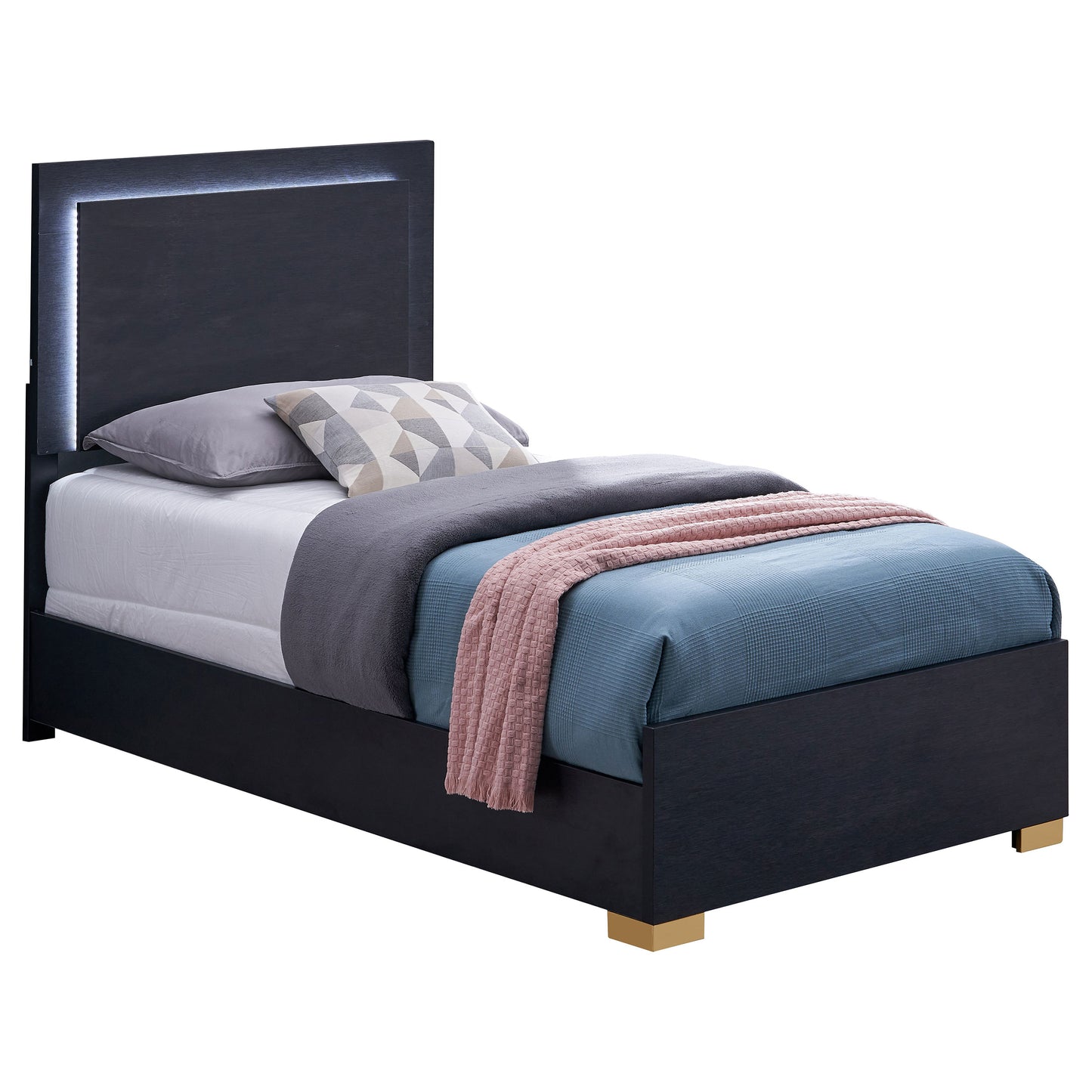 Marceline Wood Twin LED Panel Bed Black
